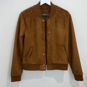Abercrombie & Fitch brown faux suede bomber jacket